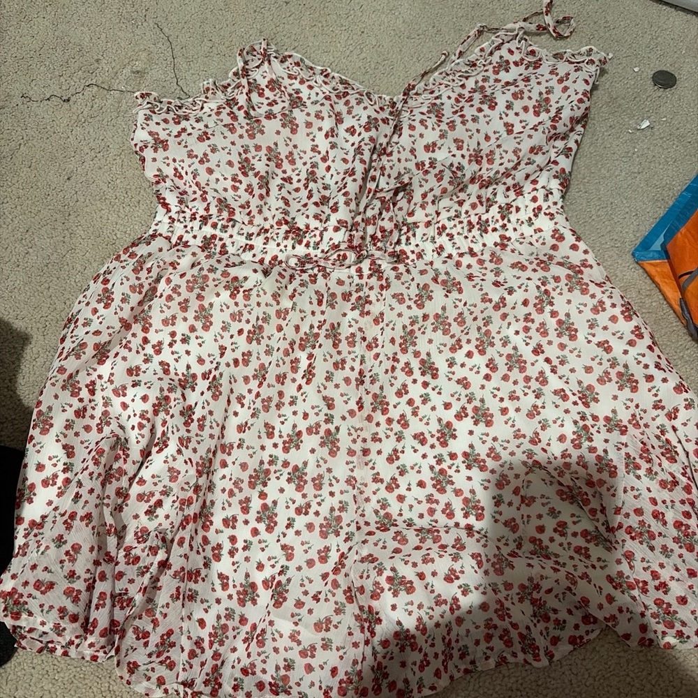 Francesca's Collections Floral Jumpsuit - White and Red